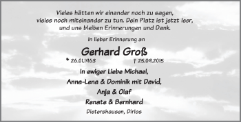 Traueranzeige von Gerhard Groß von FZ