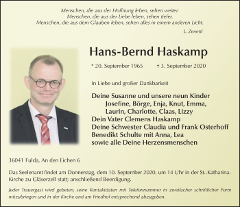 Traueranzeige von Hans-Bernd Haskamp von FZ