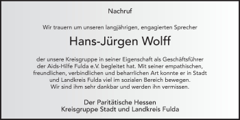 Traueranzeige von Hans-Jürgen Wolff von FZ