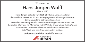 Traueranzeige von Hans-Jürgen Wolff von FZ