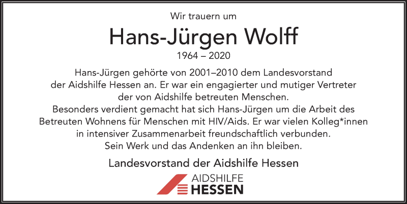  Traueranzeige für Hans-Jürgen Wolff vom 30.09.2020 aus FZ