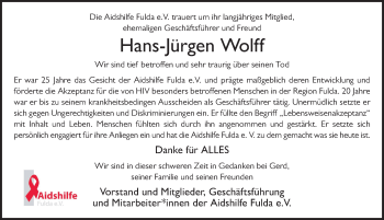 Traueranzeige von Hans-Jürgen Wolff von FZ