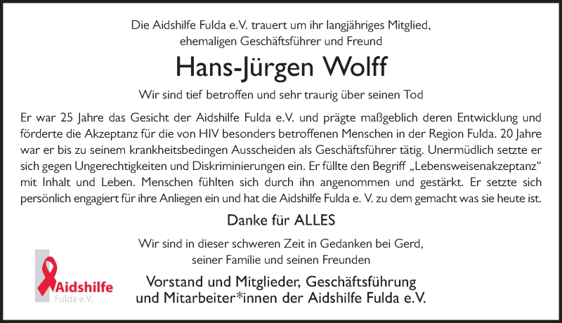  Traueranzeige für Hans-Jürgen Wolff vom 30.09.2020 aus FZ