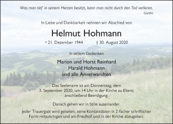 Traueranzeige von Helmut Hohmann von FZ