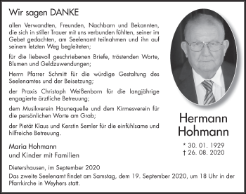 Traueranzeige von Hermann Hohmann von FZ