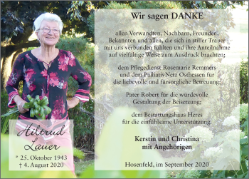 Traueranzeige von Hiltrud Lauer von FZ