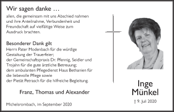 Traueranzeige von Inge Münkel von FZ