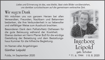 Traueranzeige von Ingeborg Leipold von FZ