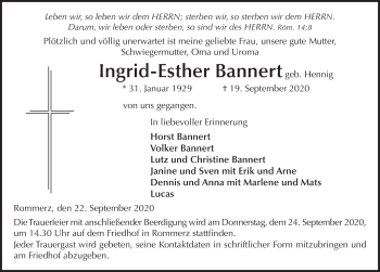Traueranzeige von Ingrid-Esther Bannert von FZ