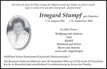 Traueranzeige von Irmgard Stumpf von FZ