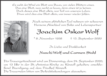 Traueranzeige von Joachim Oskar Wolf von FZ