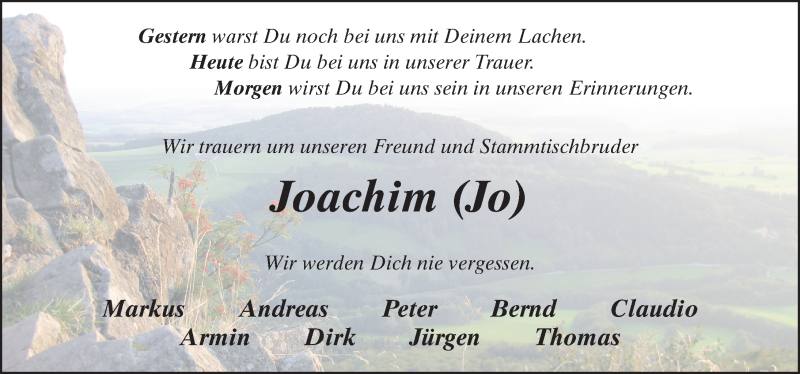  Traueranzeige für Joachim Oskar Wolf vom 22.09.2020 aus FZ
