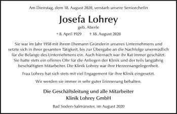 Traueranzeige von Josefa Lohrey von FZ