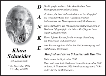 Traueranzeige von Klara Schneider von FZ