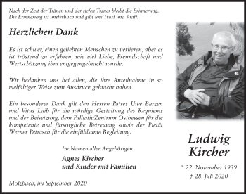 Traueranzeige von Ludwig Kircher von FZ