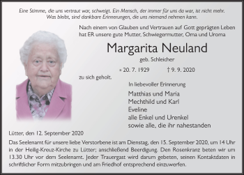 Traueranzeige von Margarita Neuland von FZ