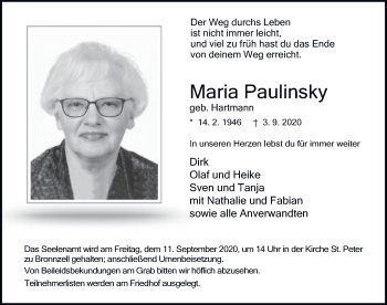 Traueranzeige von Maria Paulinsky von FZ