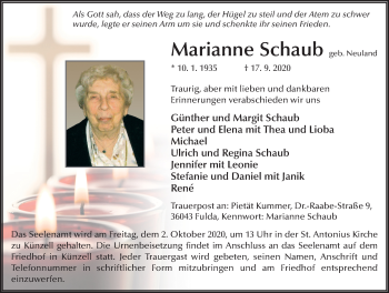 Traueranzeige von Marianne Schaub von FZ