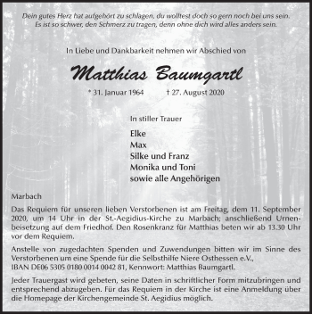 Traueranzeige von Matthias Baumgartl von FZ