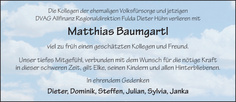  Traueranzeige für Matthias Baumgartl vom 05.09.2020 aus FZ