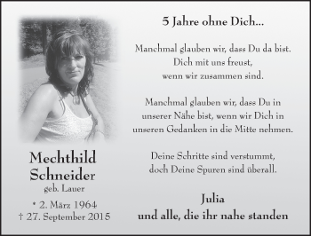 Traueranzeige von Mechthild Schneider von FZ