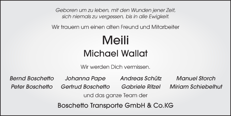  Traueranzeige für Michael Wallat vom 26.09.2020 aus FZ
