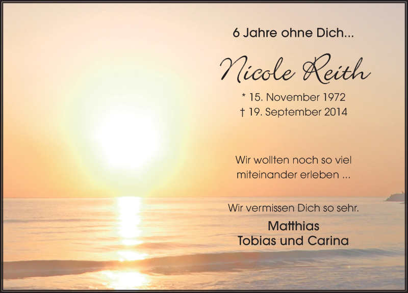  Traueranzeige für Nicole Reith vom 19.09.2020 aus FZ