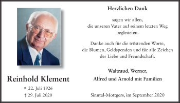 Traueranzeige von Reinhold Klement von FZ