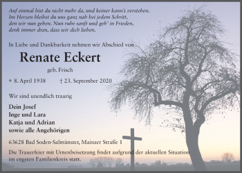 Traueranzeige von Renate Eckert von FZ