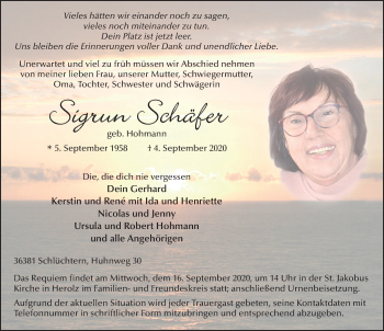 Traueranzeige von Sigrun Schäfer von FZ