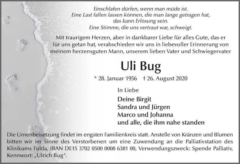  Traueranzeige für Uli Bug vom 05.09.2020 aus FZ