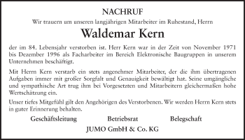 Traueranzeige von Waldemar Kern von FZ