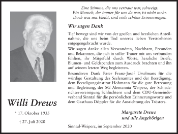 Traueranzeige von Willi Drews von FZ