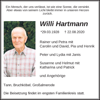 Traueranzeige von Willi Hartmann von FZ