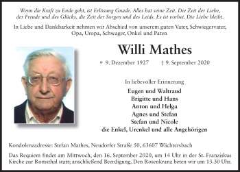 Traueranzeige von Willi Mathes von FZ