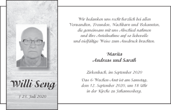 Traueranzeige von Willi Seng von FZ