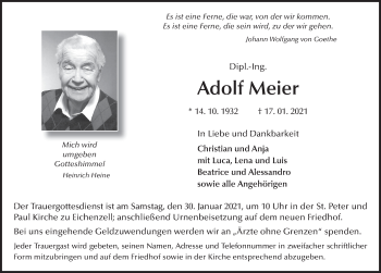 Traueranzeige von Adolf Meier von FZ