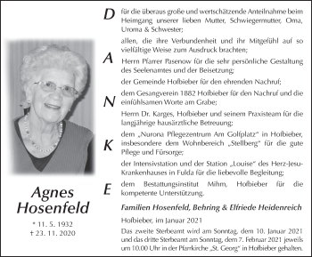 Traueranzeige von Agnes Hosenfeld von FZ