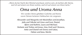 Traueranzeige von Anna Junk von FZ