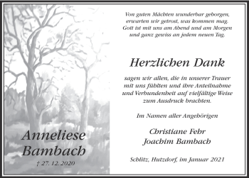 Traueranzeige von Anneliese Bambach von FZ