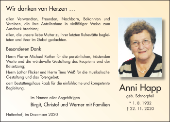 Traueranzeige von Anni Happ von FZ