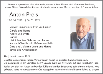 Traueranzeige von Anton Preis von FZ