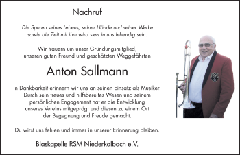 Traueranzeige von Anton Sallmann von FZ