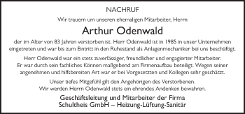 Traueranzeige von Arthur Odenwald von FZ
