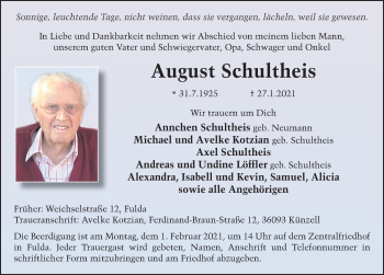 Traueranzeige von August Schultheis von FZ