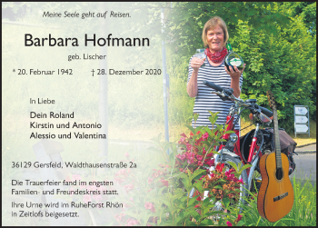 Traueranzeige von Barbara Hofmann von FZ