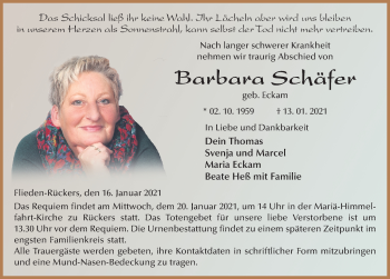 Traueranzeige von Barbara Schäfer von FZ