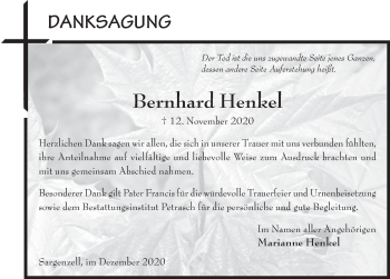 Traueranzeige von Bernhard Henkel von FZ