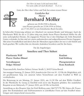 Traueranzeige von Bernhard Möller von FZ