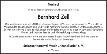 Traueranzeige von Bernhard Zell von FZ